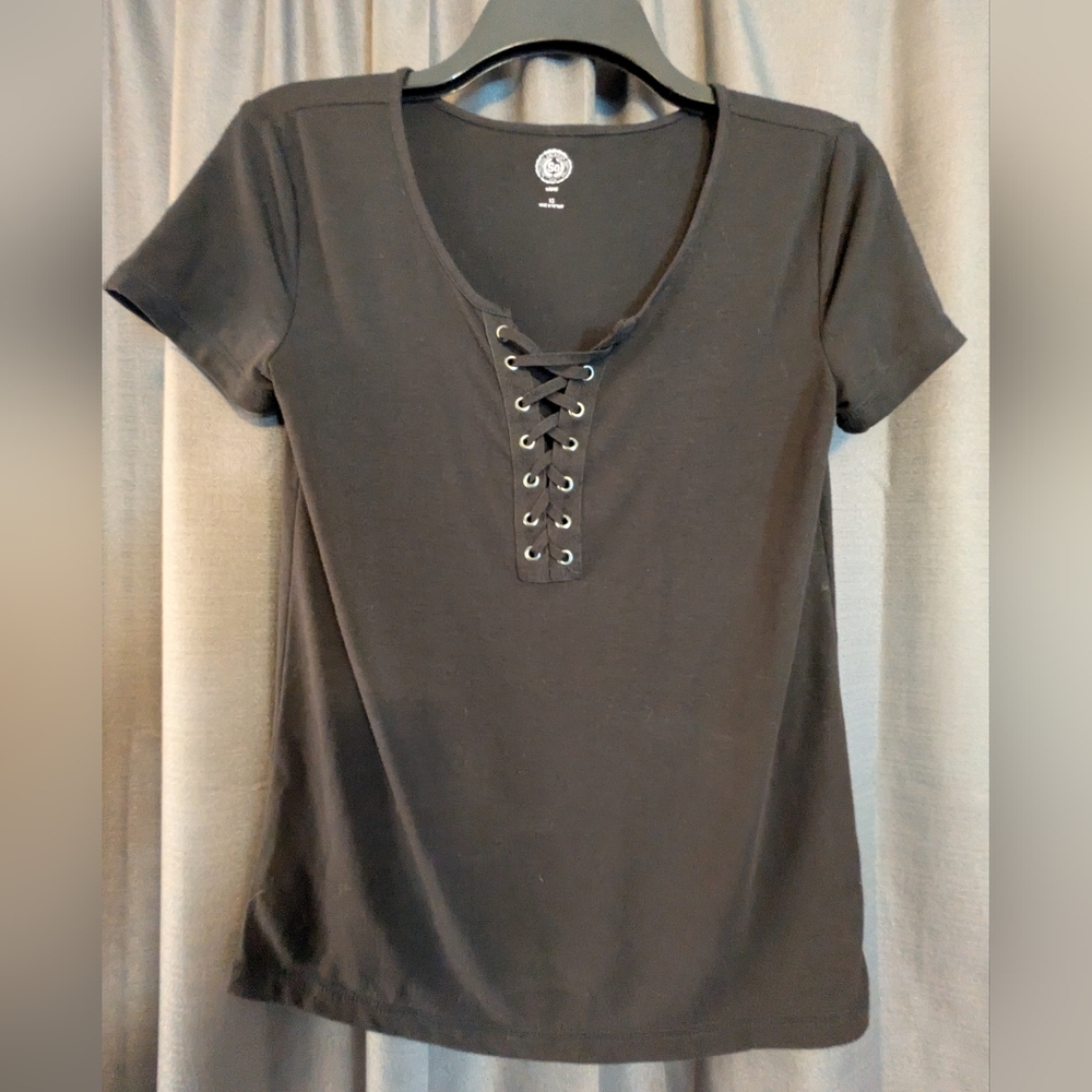 So Women's Black Lace Up Front Shirt Sz. XS